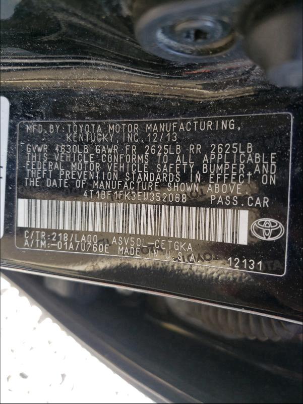 Photo 9 VIN: 4T1BF1FK3EU352068 - TOYOTA CAMRY L 