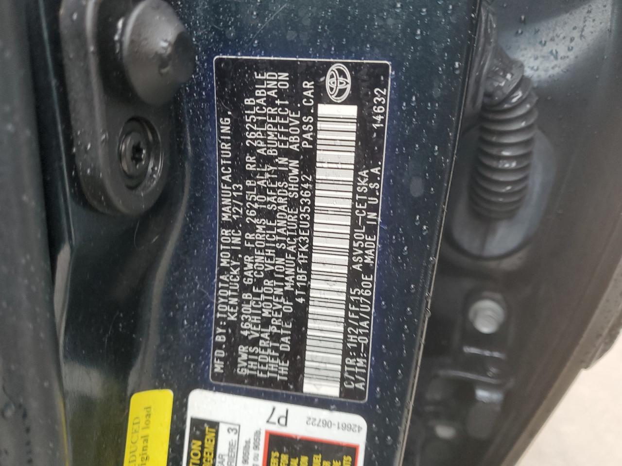 Photo 11 VIN: 4T1BF1FK3EU353642 - TOYOTA CAMRY 