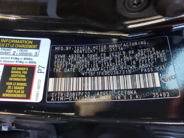 Photo 9 VIN: 4T1BF1FK3EU367315 - TOYOTA CAMRY L 