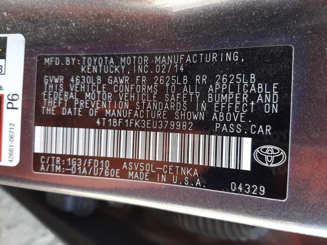 Photo 11 VIN: 4T1BF1FK3EU379982 - TOYOTA CAMRY L 