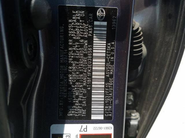 Photo 9 VIN: 4T1BF1FK3EU386561 - TOYOTA CAMRY L 