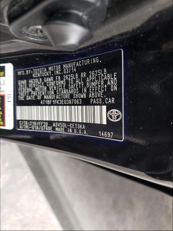 Photo 9 VIN: 4T1BF1FK3EU387063 - TOYOTA CAMRY L 