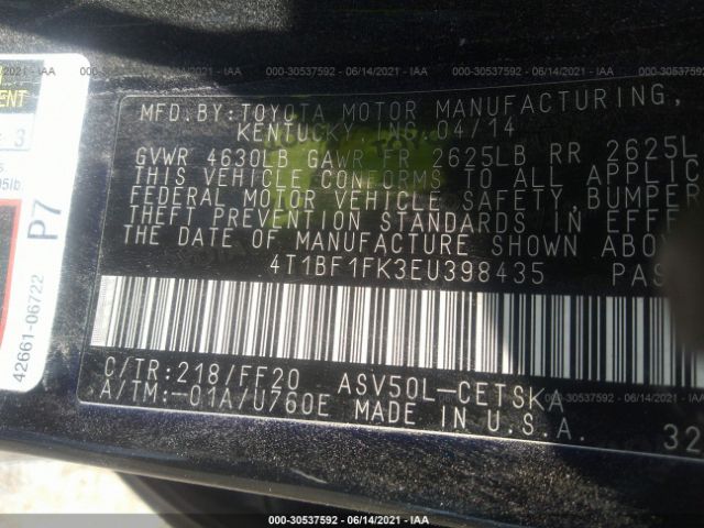 Photo 8 VIN: 4T1BF1FK3EU398435 - TOYOTA CAMRY 