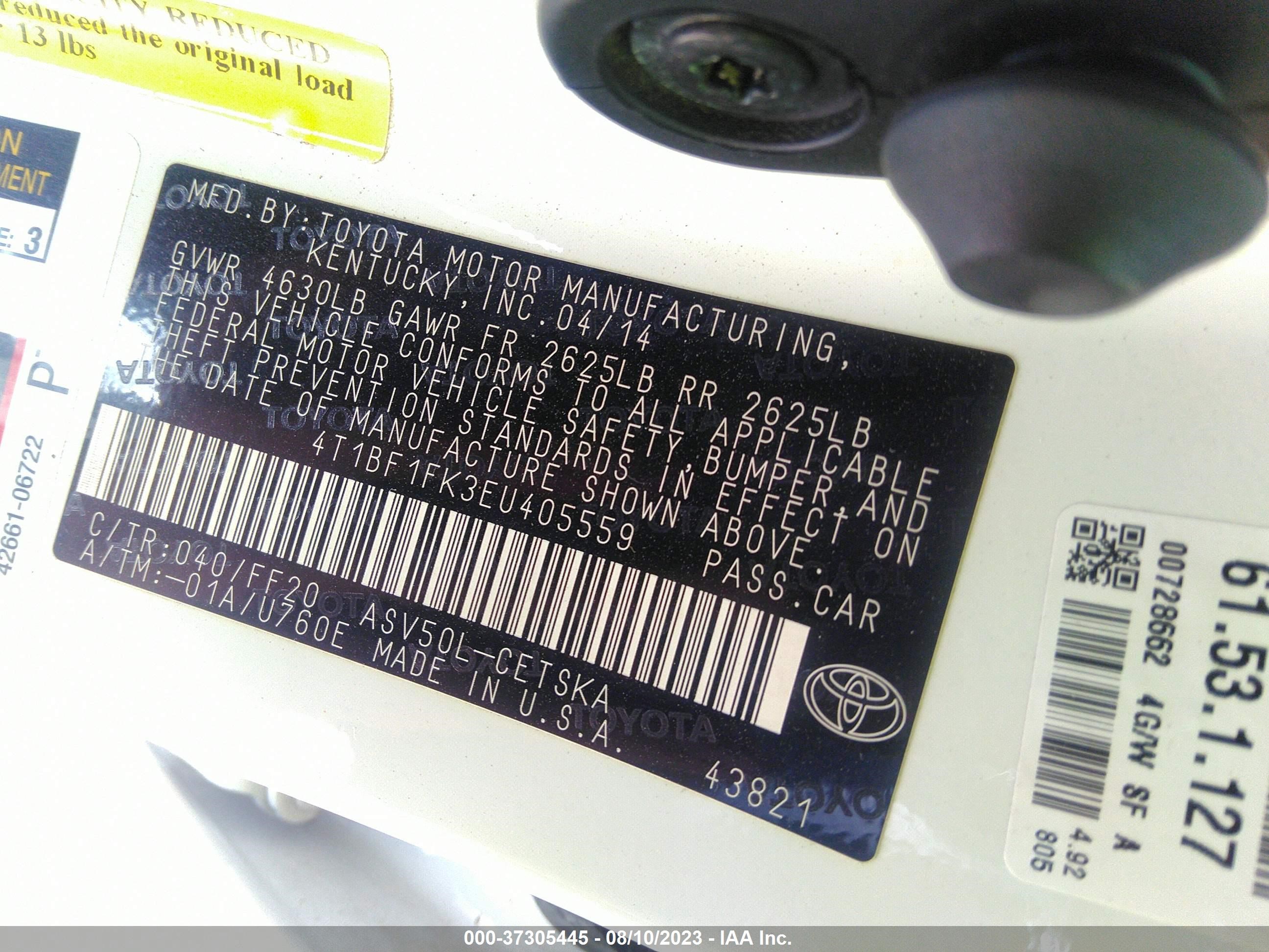 Photo 8 VIN: 4T1BF1FK3EU405559 - TOYOTA CAMRY 