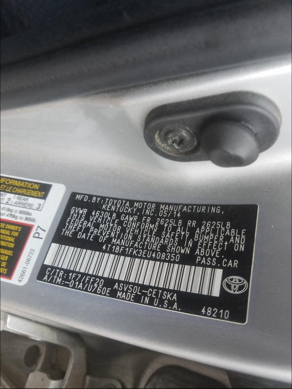 Photo 9 VIN: 4T1BF1FK3EU408350 - TOYOTA CAMRY L 