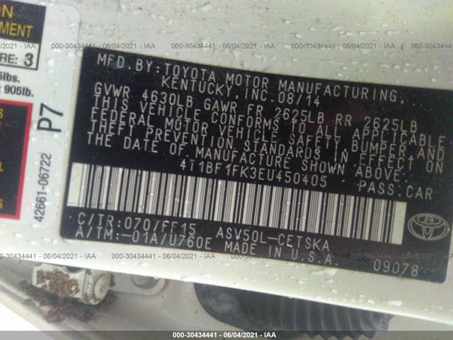 Photo 8 VIN: 4T1BF1FK3EU450405 - TOYOTA CAMRY 