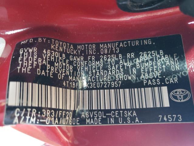 Photo 11 VIN: 4T1BF1FK3EU727957 - TOYOTA CAMRY L 