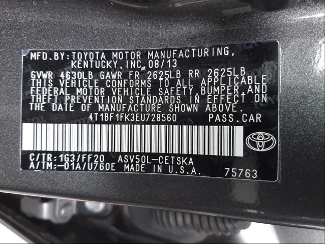 Photo 9 VIN: 4T1BF1FK3EU728560 - TOYOTA CAMRY L 