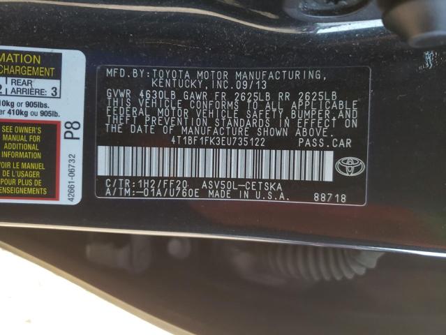 Photo 9 VIN: 4T1BF1FK3EU735122 - TOYOTA CAMRY SE 