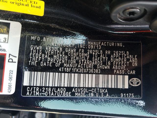 Photo 9 VIN: 4T1BF1FK3EU736383 - TOYOTA CAMRY L 