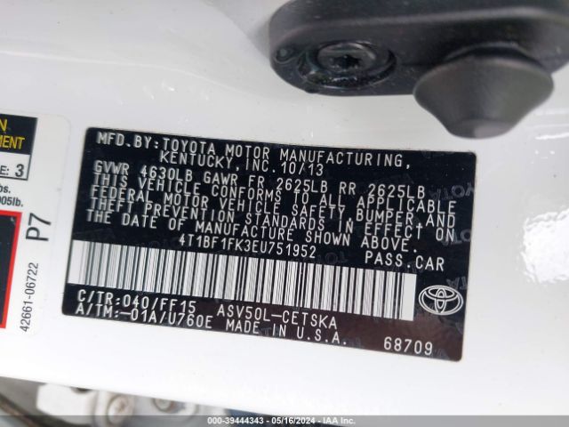 Photo 8 VIN: 4T1BF1FK3EU751952 - TOYOTA CAMRY 