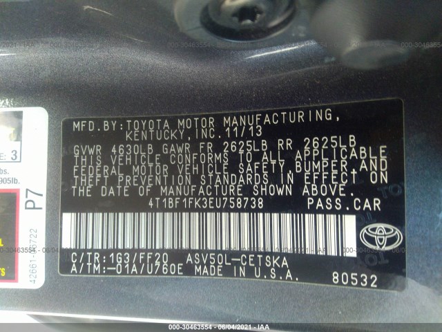 Photo 8 VIN: 4T1BF1FK3EU758738 - TOYOTA CAMRY 