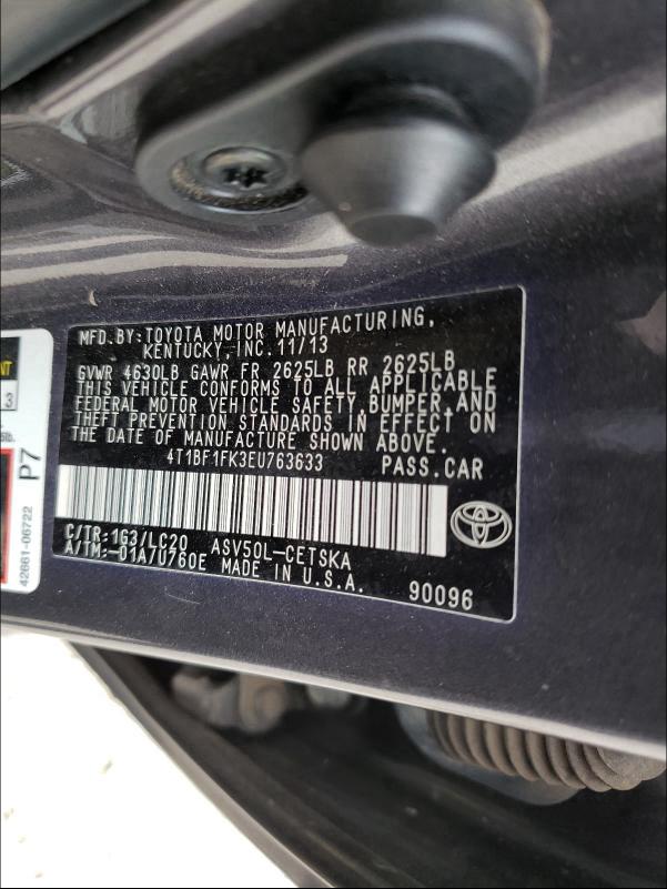 Photo 9 VIN: 4T1BF1FK3EU763633 - TOYOTA CAMRY L 