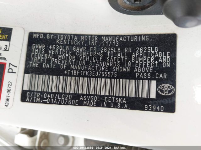 Photo 8 VIN: 4T1BF1FK3EU765575 - TOYOTA CAMRY 