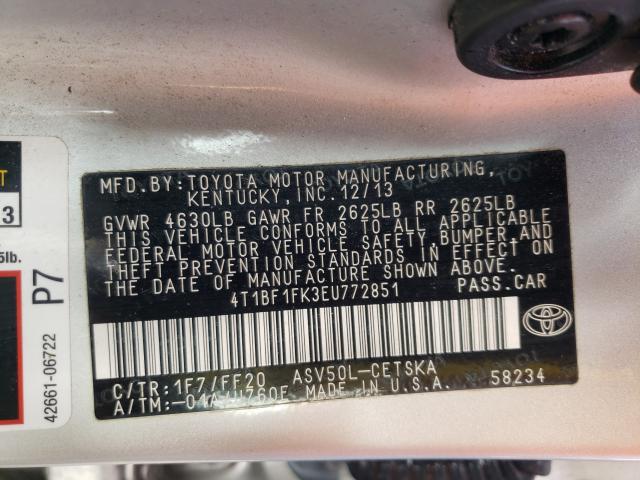 Photo 9 VIN: 4T1BF1FK3EU772851 - TOYOTA CAMRY L 