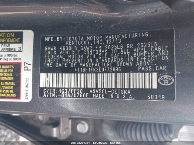 Photo 8 VIN: 4T1BF1FK3EU772896 - TOYOTA CAMRY 