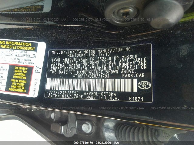 Photo 8 VIN: 4T1BF1FK3EU774793 - TOYOTA CAMRY 