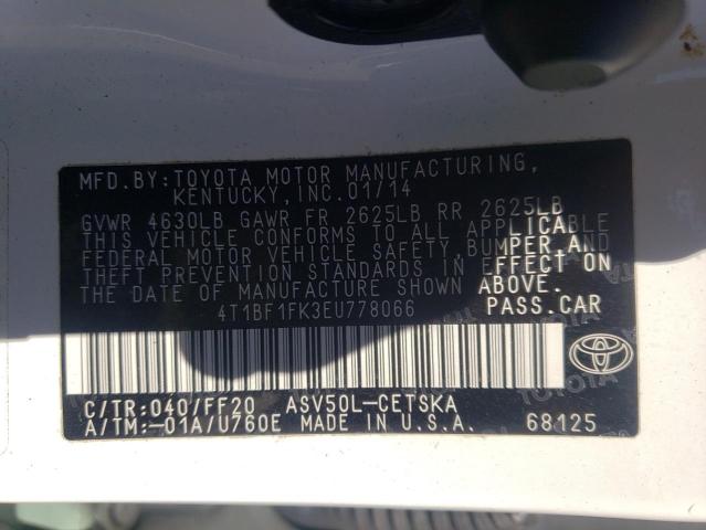 Photo 9 VIN: 4T1BF1FK3EU778066 - TOYOTA CAMRY L 