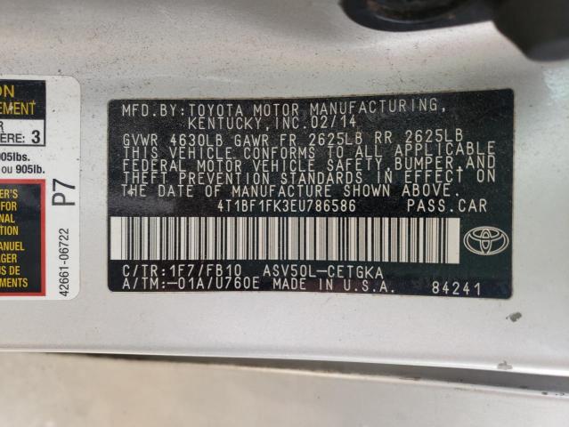 Photo 9 VIN: 4T1BF1FK3EU786586 - TOYOTA CAMRY L 