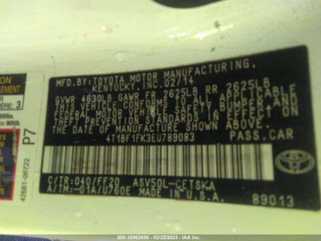 Photo 8 VIN: 4T1BF1FK3EU789083 - TOYOTA CAMRY 