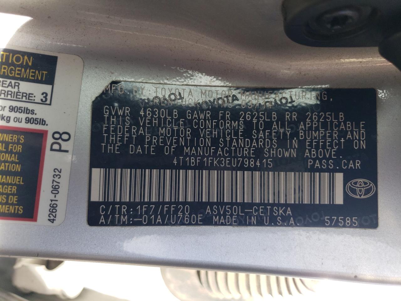 Photo 11 VIN: 4T1BF1FK3EU798415 - TOYOTA CAMRY 