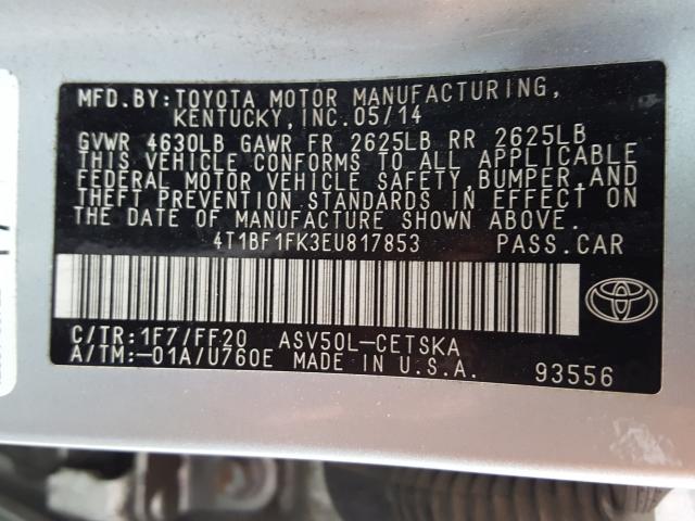 Photo 9 VIN: 4T1BF1FK3EU817853 - TOYOTA CAMRY L 