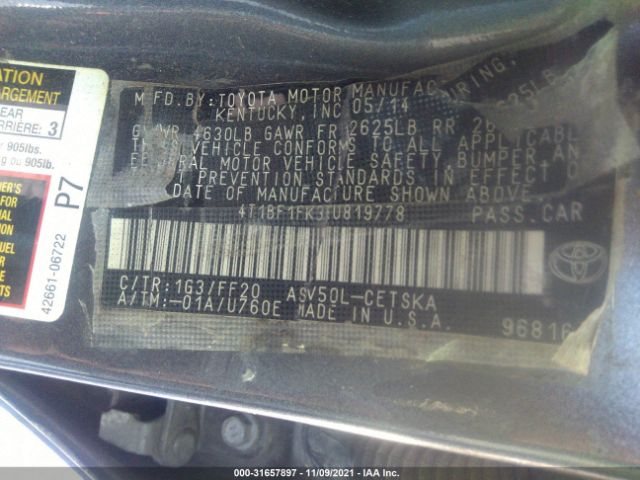 Photo 8 VIN: 4T1BF1FK3EU819778 - TOYOTA CAMRY 