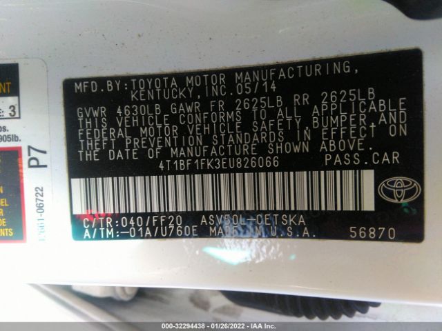 Photo 8 VIN: 4T1BF1FK3EU826066 - TOYOTA CAMRY 