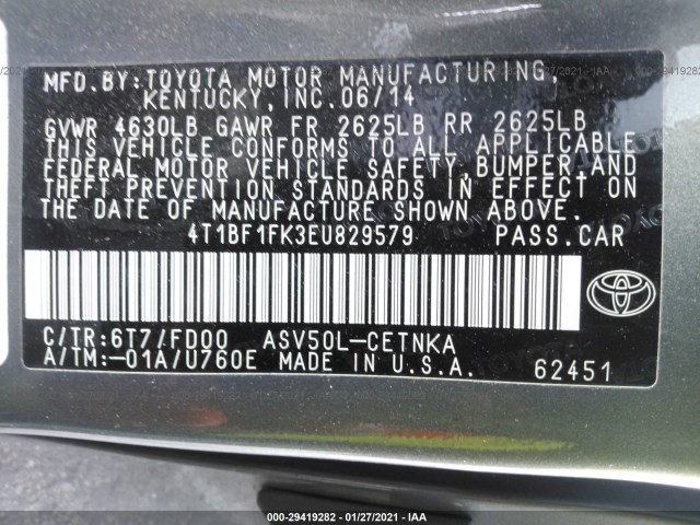 Photo 8 VIN: 4T1BF1FK3EU829579 - TOYOTA CAMRY 