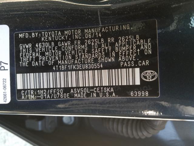 Photo 9 VIN: 4T1BF1FK3EU830554 - TOYOTA CAMRY L 