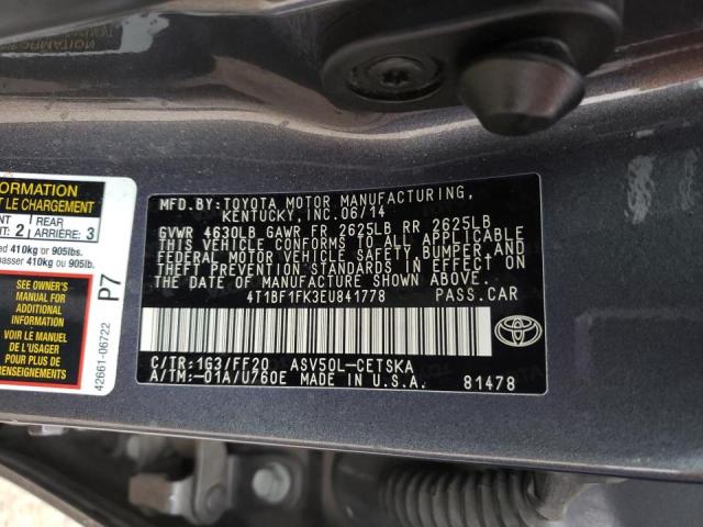 Photo 12 VIN: 4T1BF1FK3EU841778 - TOYOTA CAMRY L 