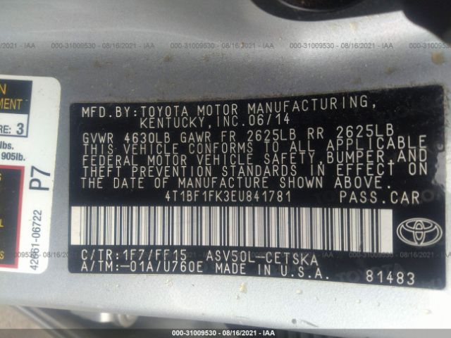 Photo 8 VIN: 4T1BF1FK3EU841781 - TOYOTA CAMRY 