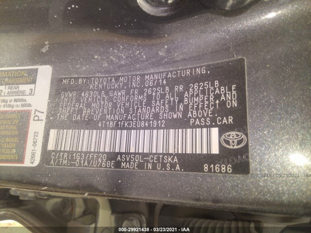 Photo 8 VIN: 4T1BF1FK3EU841912 - TOYOTA CAMRY 