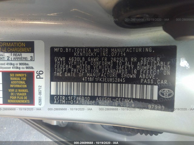 Photo 8 VIN: 4T1BF1FK3EU852845 - TOYOTA CAMRY 