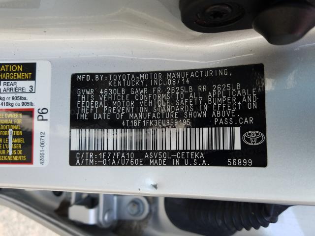 Photo 9 VIN: 4T1BF1FK3EU859195 - TOYOTA CAMRY L 