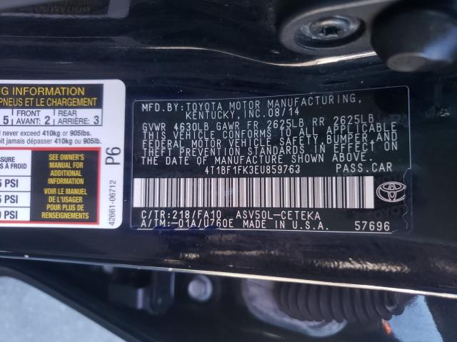 Photo 9 VIN: 4T1BF1FK3EU859763 - TOYOTA CAMRY L 