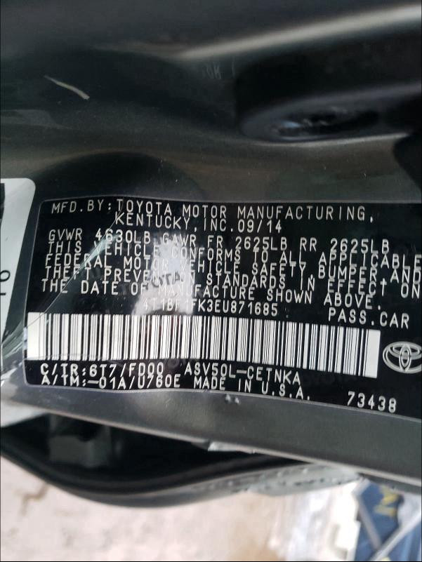 Photo 9 VIN: 4T1BF1FK3EU871685 - TOYOTA CAMRY L 