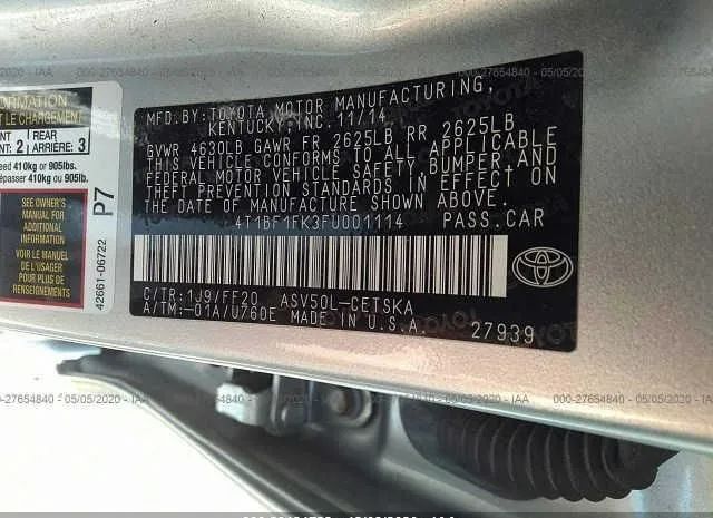 Photo 8 VIN: 4T1BF1FK3FU001114 - TOYOTA CAMRY 