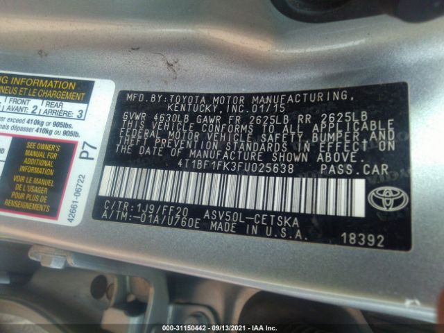 Photo 8 VIN: 4T1BF1FK3FU025638 - TOYOTA CAMRY 