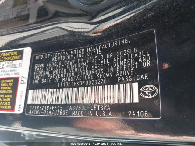 Photo 8 VIN: 4T1BF1FK3FU029270 - TOYOTA CAMRY 