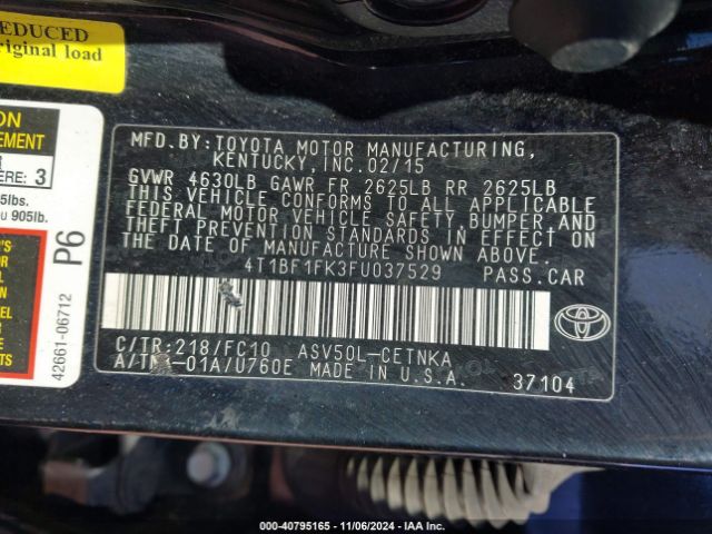 Photo 8 VIN: 4T1BF1FK3FU037529 - TOYOTA CAMRY 