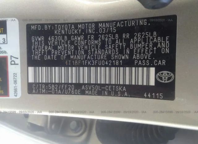 Photo 8 VIN: 4T1BF1FK3FU042181 - TOYOTA CAMRY 