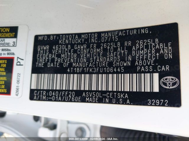 Photo 8 VIN: 4T1BF1FK3FU106445 - TOYOTA CAMRY 