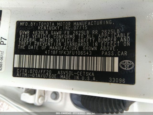 Photo 8 VIN: 4T1BF1FK3FU106543 - TOYOTA CAMRY 