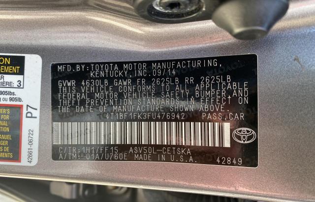 Photo 9 VIN: 4T1BF1FK3FU476942 - TOYOTA CAMRY LE 