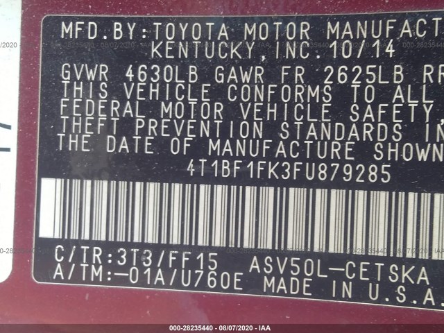 Photo 8 VIN: 4T1BF1FK3FU879285 - TOYOTA CAMRY 