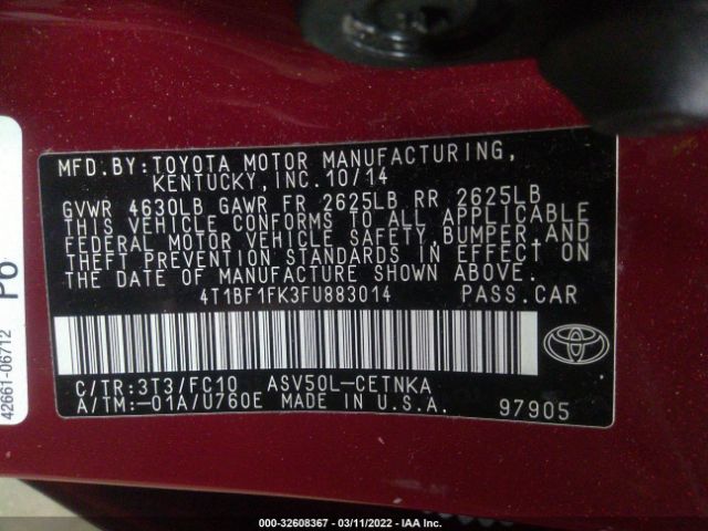 Photo 8 VIN: 4T1BF1FK3FU883014 - TOYOTA CAMRY 