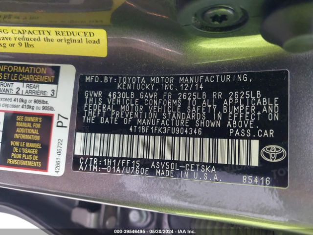 Photo 8 VIN: 4T1BF1FK3FU904346 - TOYOTA CAMRY 