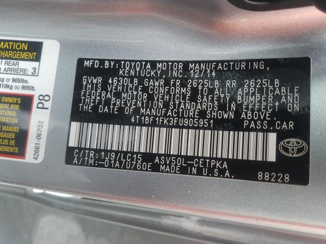 Photo 9 VIN: 4T1BF1FK3FU905951 - TOYOTA CAMRY LE 