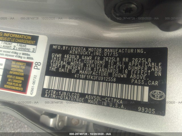 Photo 8 VIN: 4T1BF1FK3FU912558 - TOYOTA CAMRY 